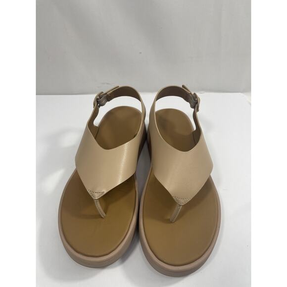 FitFlop F-Mode Shoes Womens Size 10 Beige Leather Flatform Thong Sandals New Box - Picture 9 of 14